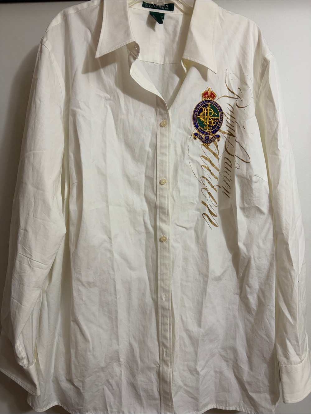 Ralph Lauren Cream Button-Down Shirt with Embroidered Crest Sz 2X Women - Picture 5 of 11